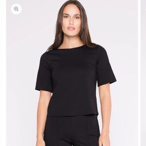 Ripley Rader Ponte Knit Short Sleeve Top  Black size 4 (large)